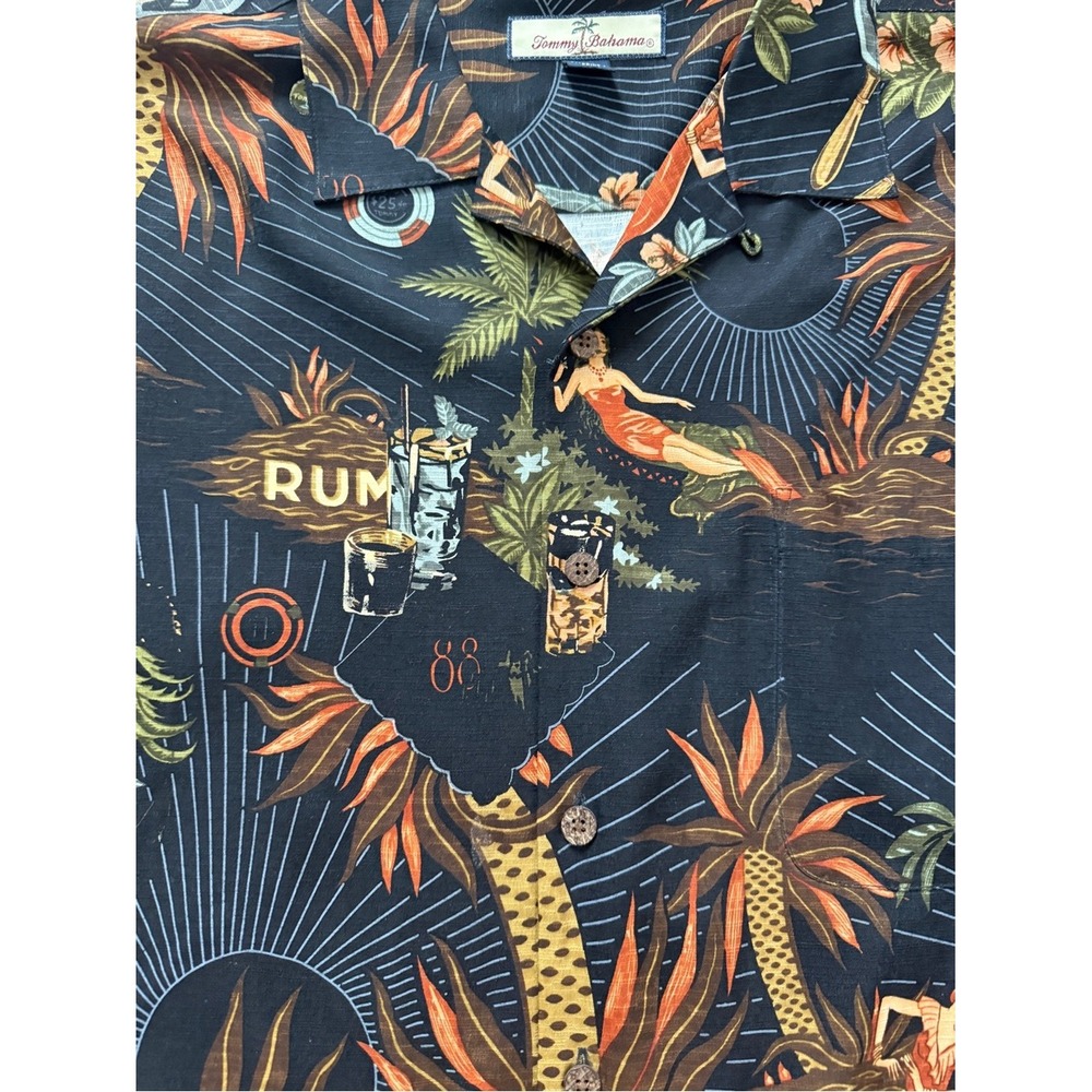 NWOT Tommy Bahama Black Havana Pin-Up Girl 100% Silk Camp Shirt L Resortwear - Picture 6 of 8